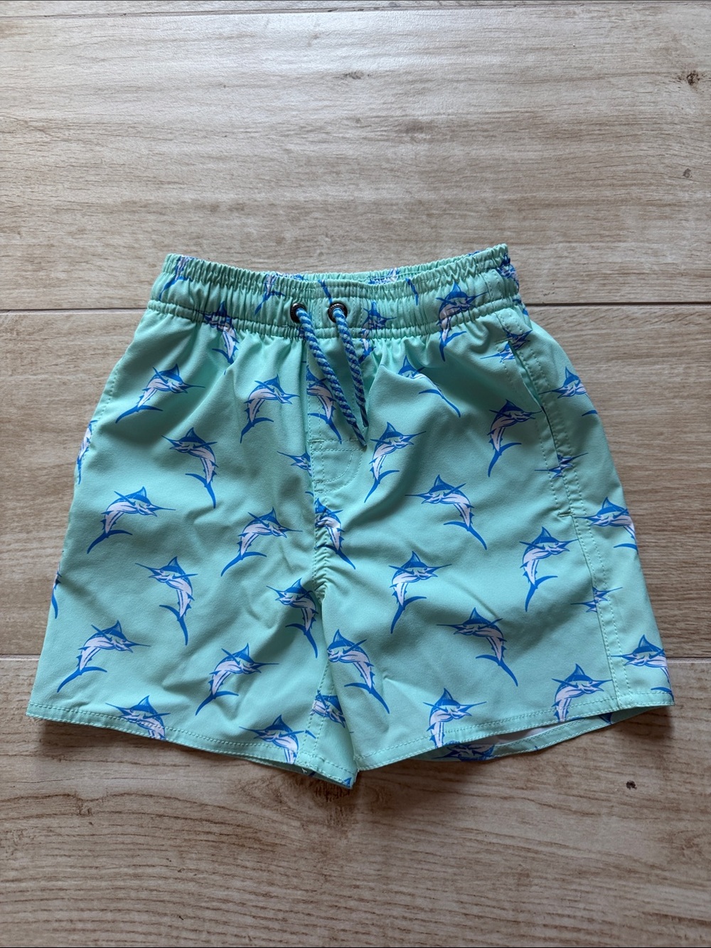Class Club Mint Swim Trunks with Blue Marlin Print